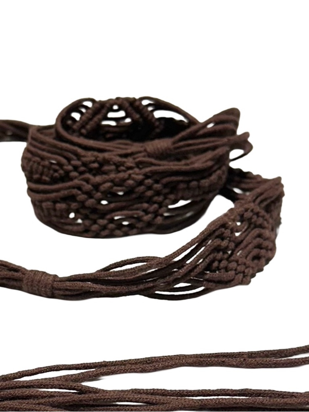 Hand Knotted Macrame Rope Tie Belt Boho Festival Western Brown
